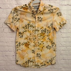 Zara Yellow and Green Floral Button Down Shirt Sz: Small